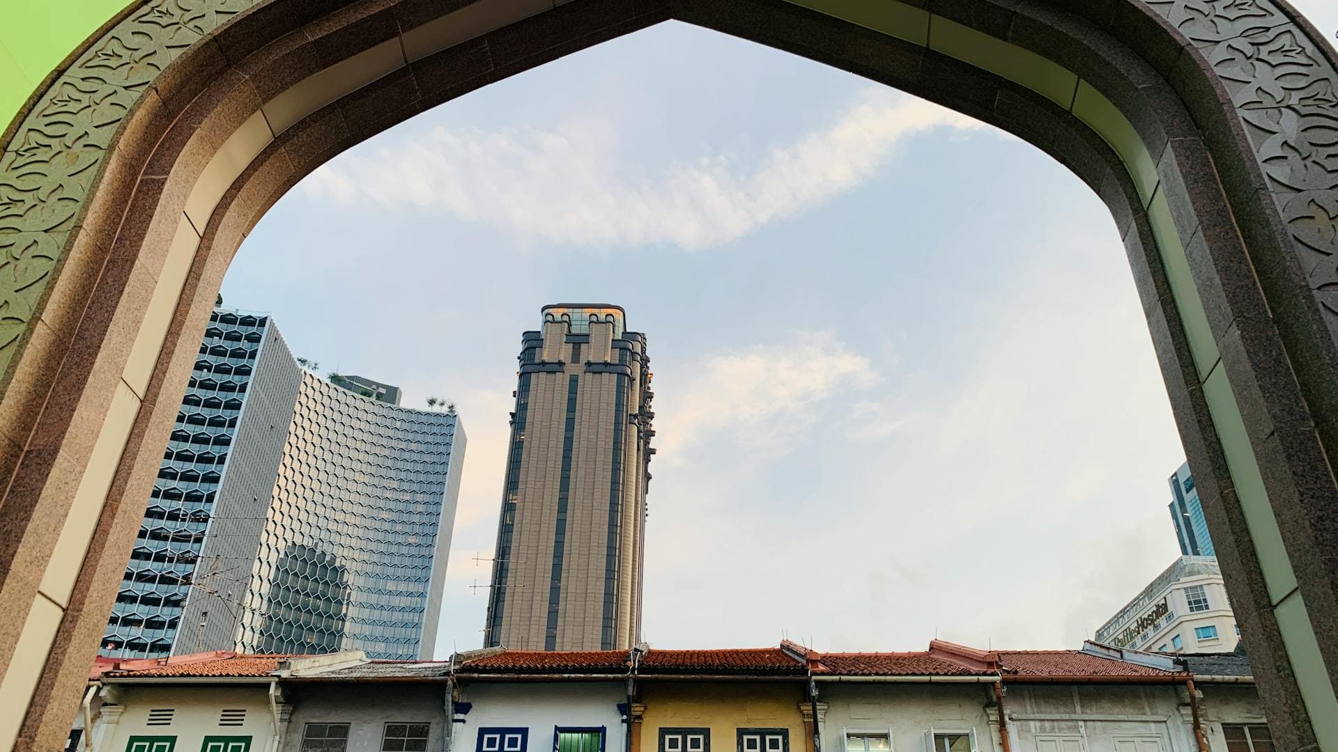 Tower architecture seen through gate